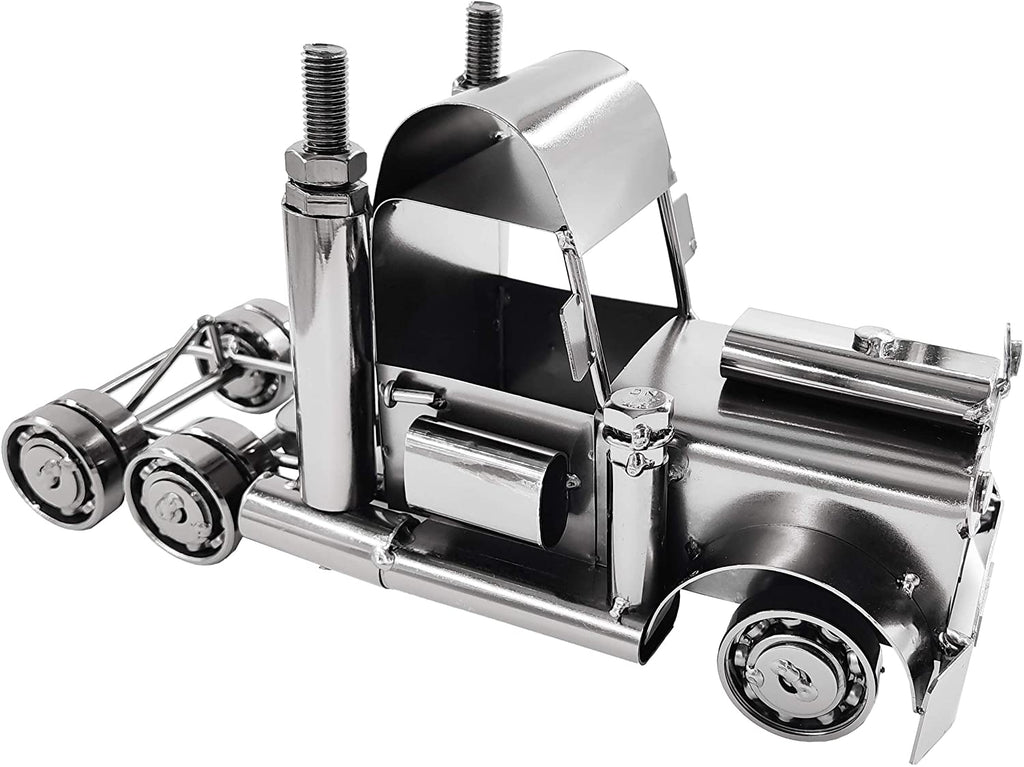 BRUBAKER Wine Bottle Holder 'Truck' - Table Top Metal Sculpture - with Greeting Card