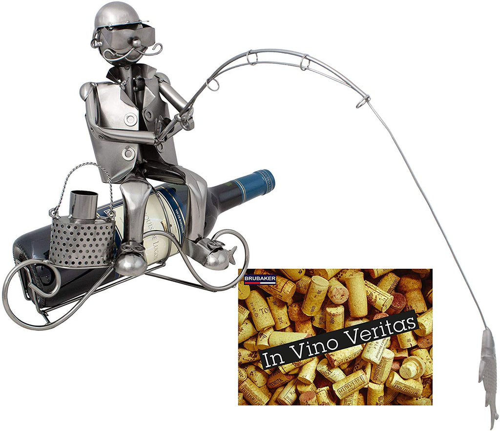 BRUBAKER Wine Bottle Holder 'Angler' - Table Top Metal Sculpture