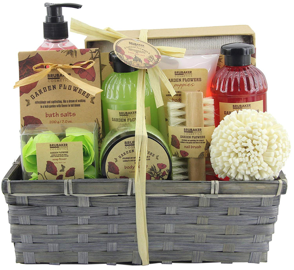 BRUBAKER Cosmetics 'Garden Flowers' 14-Pieces Bath Gift Set in Basket - Poppies Fragrance 15QE16