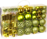 BRUBAKER 101 Pack Assorted Christmas Ball Ornaments - Shatterproof - with Green Pickle and Tree Topper - Designed in Germany