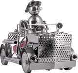 BRUBAKER Wine Bottle Holder 'Fire Engine' - Table Top Metal Sculpture - with Greeting Card