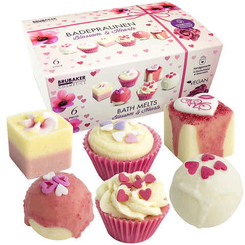 BRUBAKER "Blossom & Hearts" Bath Melts Gift Set - Handmade - Vegan - Organic