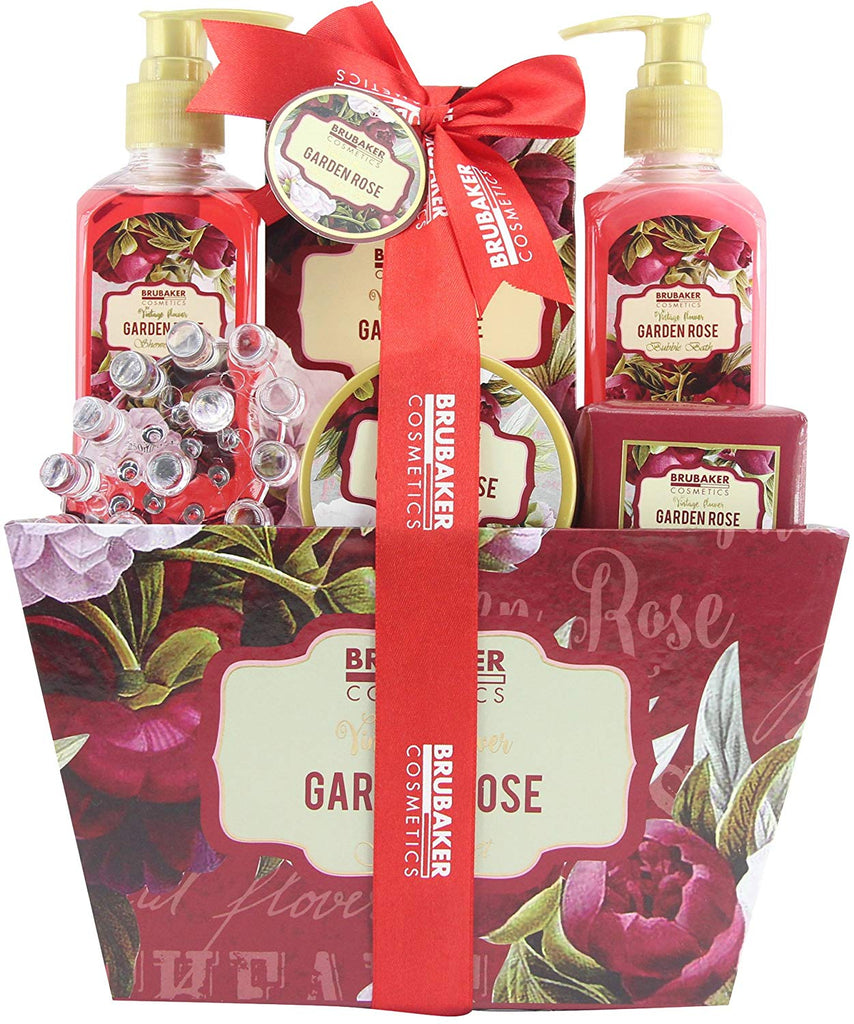 BRUBAKER Cosmetics 'Garden Rose' 7-Pieces Bath Gift Set with Massager - Rose and Violet Fragrance 16CH04