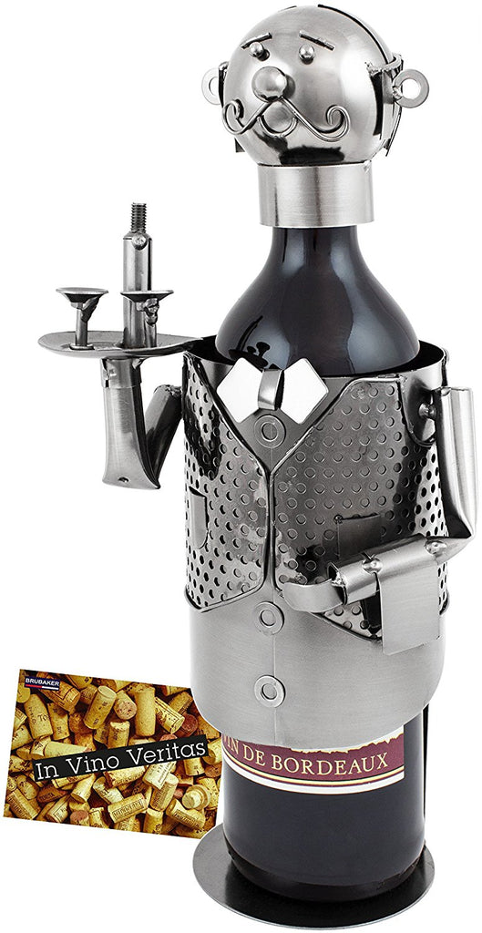 BRUBAKER Wine Bottle Holder "Waiter" - Metal Sculpture - Wine Rack Decor - Tabletop - With Greeting Card