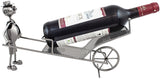 BRUBAKER Wine Bottle Holder "Gardener with Wheelbarrow" - Metal Sculpture - Wine Rack Decor - Tabletop - With Greeting Card