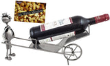 BRUBAKER Wine Bottle Holder "Gardener with Wheelbarrow" - Metal Sculpture - Wine Rack Decor - Tabletop - With Greeting Card