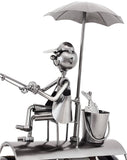 BRUBAKER Wine Bottle Holder "Angler with Sunshade" Metal Sculptures and Figurines Decor Wine Racks and Stands Gifts Decoration