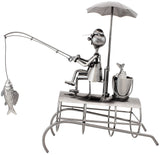 BRUBAKER Wine Bottle Holder "Angler with Sunshade" Metal Sculptures and Figurines Decor Wine Racks and Stands Gifts Decoration