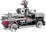 BRUBAKER Wine Bottle Holder 'Fire Engine' - Table Top Metal Sculpture - with Greeting Card