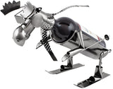 BRUBAKER Wine Bottle Holder "Skiing Moose" - Metal Sculpture - Wine Rack Decor - Tabletop - With Greeting Card
