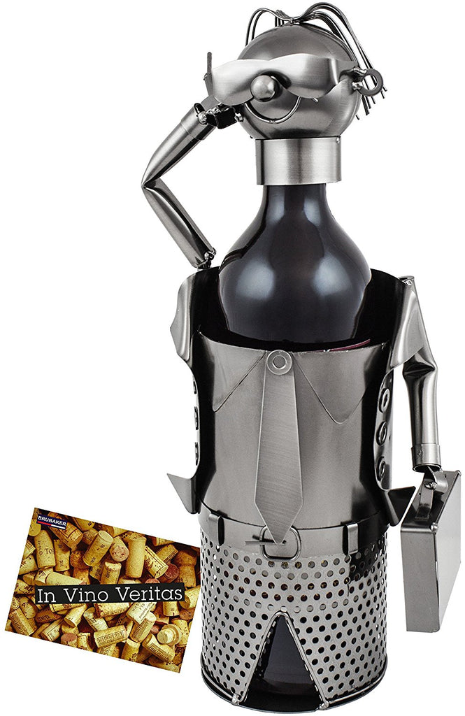 BRUBAKER Wine Bottle Holder "Manager" - Metal Sculpture - Wine Rack Decor - Tabletop - With Greeting Card