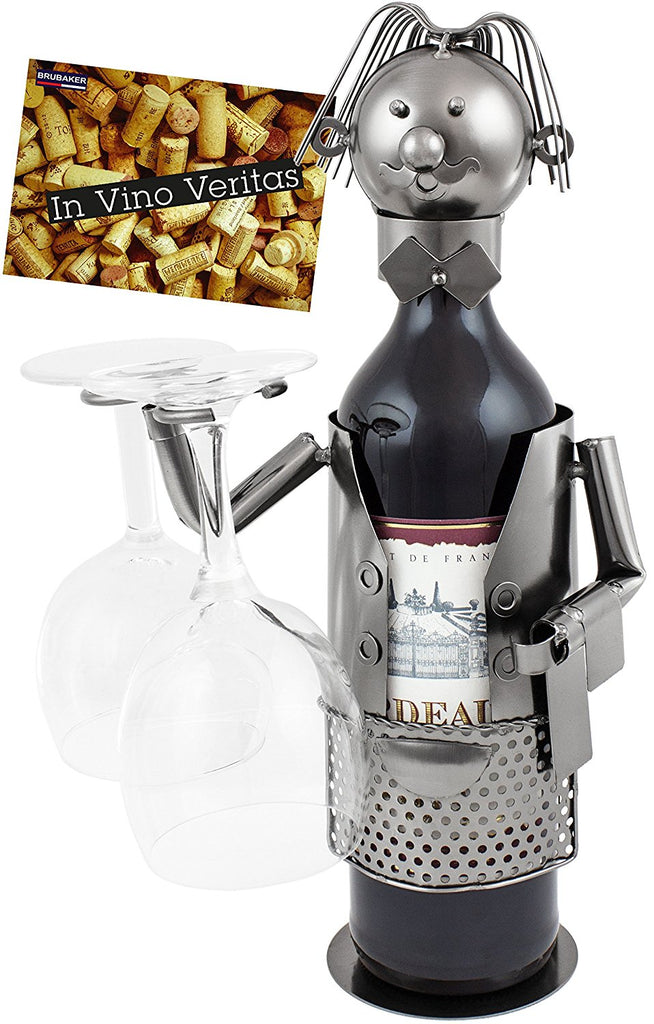 BRUBAKER Wine Bottle Holder "Waiter" - Metal Sculpture - Wine Rack Decor - Tabletop - With Greeting Card