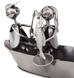 BRUBAKER Wine Bottle Holder Couple in Fishing Boat Sculptures and Figurines Decor Wine Racks and Stands Gifts Decoration