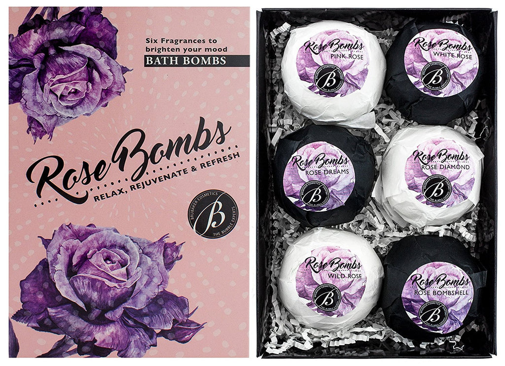 BRUBAKER 6 Handmade "Rose Bombs" Bath Bombs Gift Set - All Natural, Vegan, Organic Ingredients - Macadamia Nut Oil, Olive Oil, Almond Oil & Aloe Vera