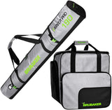 BRUBAKER Combo Set CarverTec Pro - Ski Bag and Ski Boot Bag for 1 Pair of Skis + Poles + Boots + Helmet - Silver Green