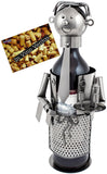BRUBAKER Wine Bottle Holder "Waiter" - Metal Sculpture - Wine Rack Decor - Tabletop - With Greeting Card