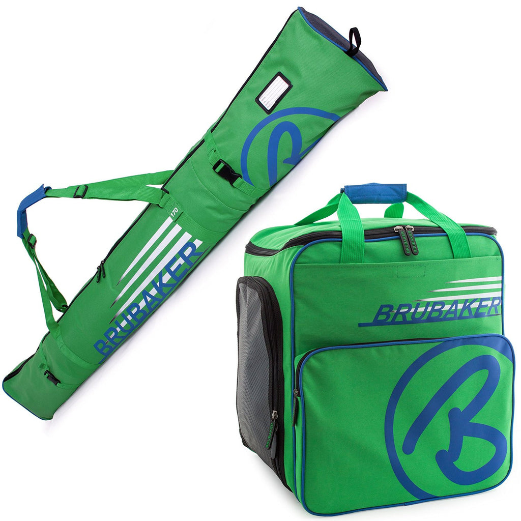 BRUBAKER Ski Bag Combo for Ski, Poles, Boots and Helmet - Limited Edition - Green / Blue