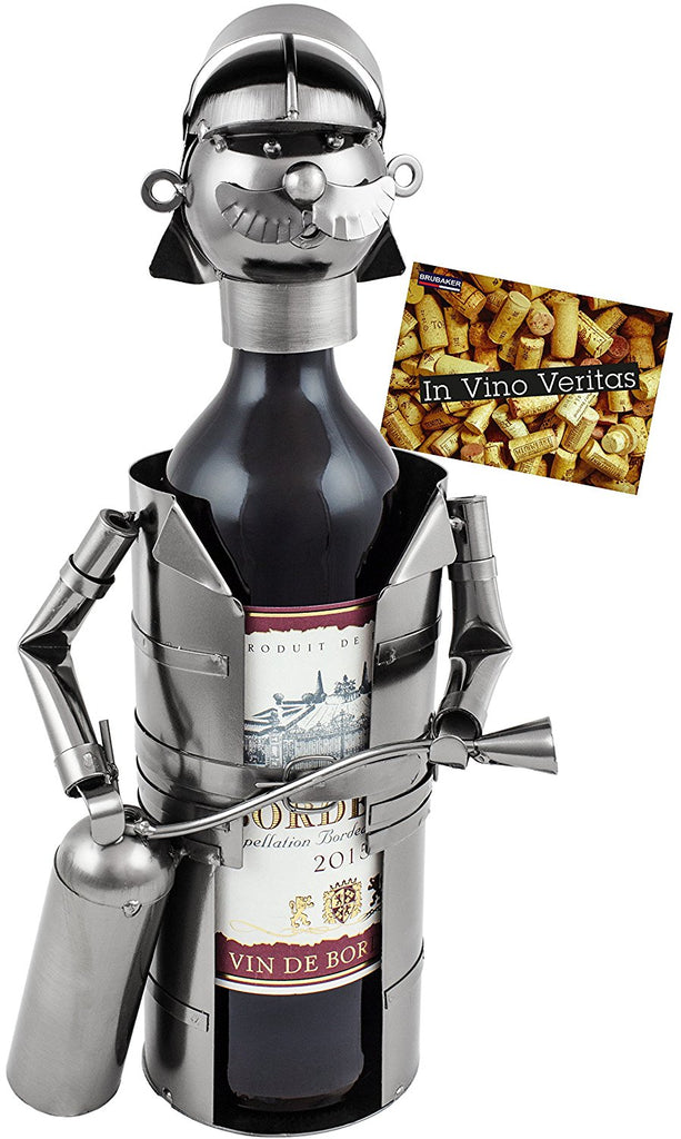 BRUBAKER Wine Bottle Holder "Firefighter" - Metal Sculpture - Wine Rack Decor - Tabletop - With Greeting Card