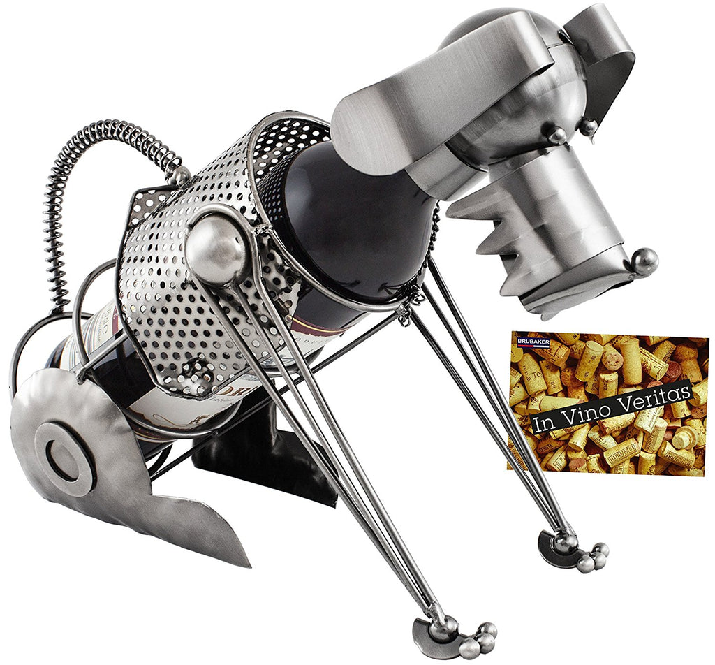 BRUBAKER Wine Bottle Holder "Dog" - Metal Sculpture - Wine Rack Decor - Tabletop - With Greeting Card