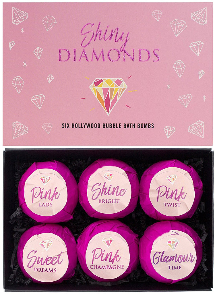 BRUBAKER 6 Handmade "Shiny Diamonds" Bath Bombs Gift Set - All Natural, Vegan, Organic Ingredients - Aloe Vera Moisturizes Dry Skin