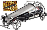 BRUBAKER Wine Bottle Holder "Classic Car" - Metal Sculpture - Wine Rack Decor - Tabletop - With Greeting Card