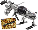 BRUBAKER Wine Bottle Holder "Skiing Moose" - Metal Sculpture - Wine Rack Decor - Tabletop - With Greeting Card