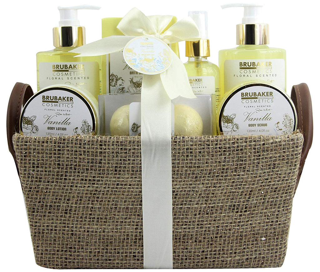 BRUBAKER Cosmetics 'Vanilla Rose Mint' 9-Pieces Bath Gift Set in Trug Crate 15QA01
