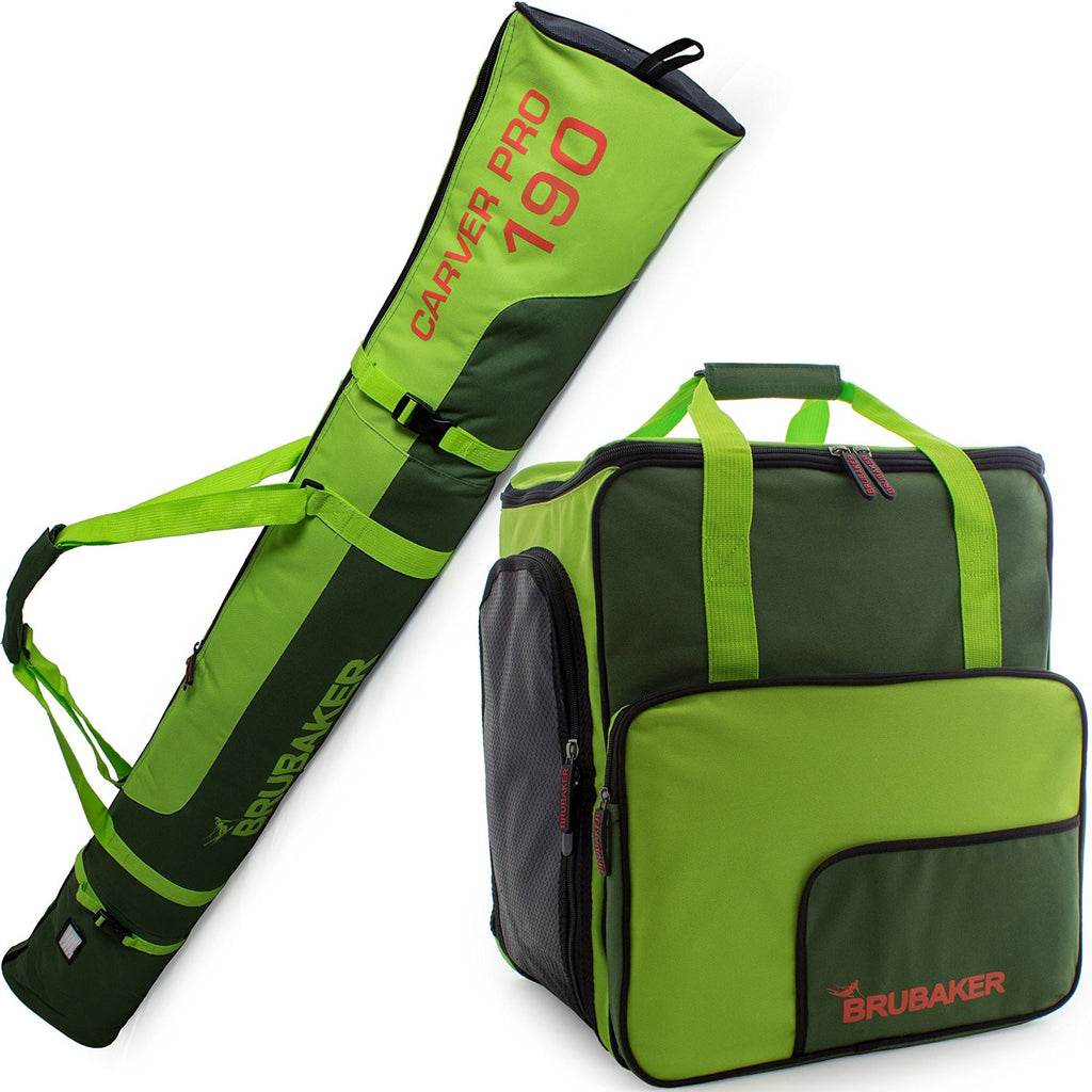 BRUBAKER Ski Bag Combo for Ski, Poles, Boots and Helmet - Limited Edition - Dark Green