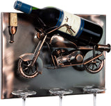 BRUBAKER Wine Bottle Holder 'Motorbike' - Wall Mountable with 3 Glass Holders