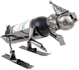 BRUBAKER Wine Bottle Holder "Skier" - Metal Sculpture - Wine Rack Decor - Tabletop - With Greeting Card