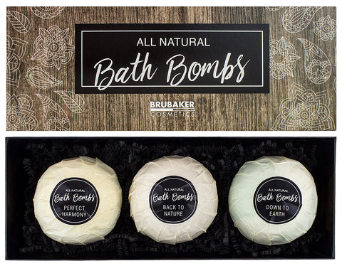 BRUBAKER 3 Big Handmade "All Natural" Bath Bombs Gift Set - All Natural, Vegan, Organic Ingredients - Macadamia Nut Oil Moisturizes Dry Skin