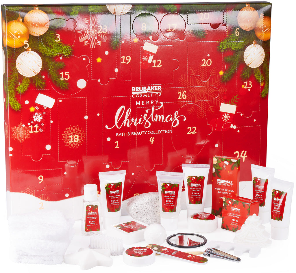 BRUBAKER Cosmetics Beauty Advent Calendar 24 Body Care Products & Spa Accessories - The XXL Wellness Christmas Calendar for Women and Girls - Red