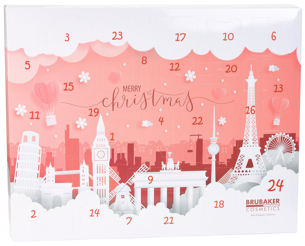BRUBAKER Cosmetics Beauty Advent Calendar 24 Body Care Products & Spa Accessories - The XXL Wellness Christmas Calendar for Women and Girls - Cities Landmark Pink