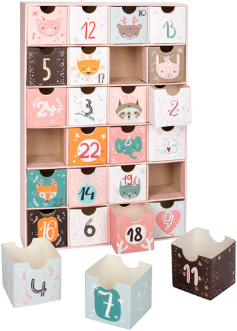BRUBAKER Advent Calendar to Fill - Animal Christmas Pink - Reusable DIY Christmas Calendar with 24 Doors for Vouchers, Sweets and Other Surprises - 12.8 Inches Tall Made of Cardboard