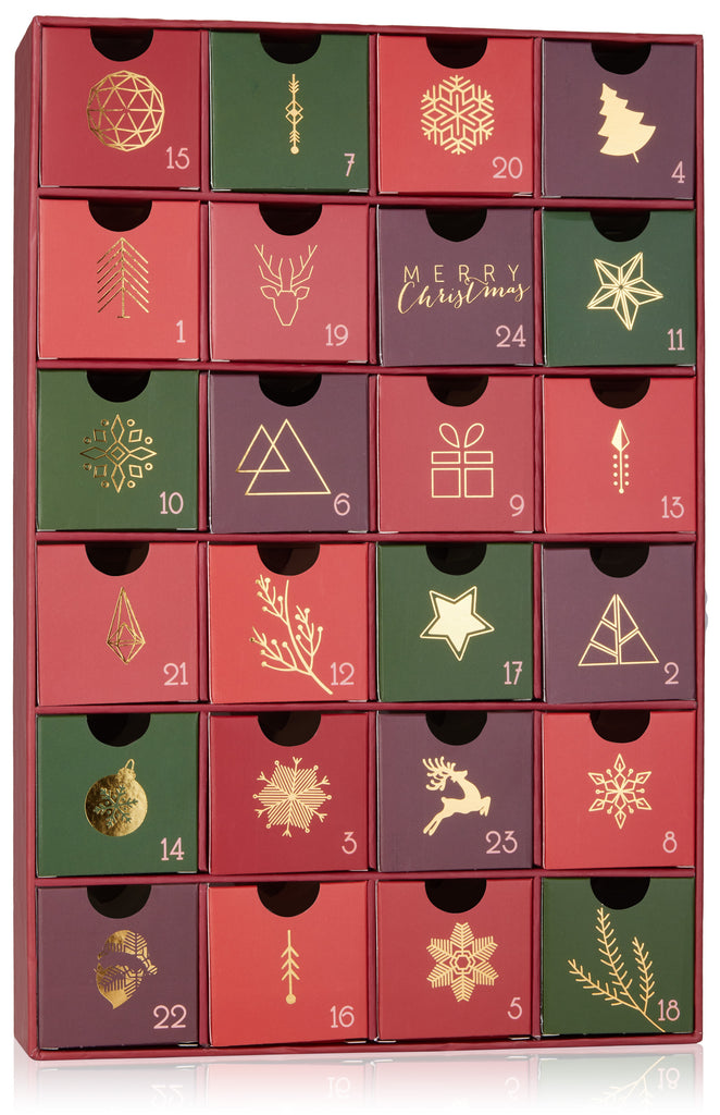 BRUBAKER Advent Calendar to Fill - Traditional Christmas Red Green - Reusable DIY Christmas Calendar with 24 Doors for Vouchers, Sweets and Other Surprises - 12.8 Inches Tall - Cardboard