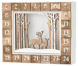 BRUBAKER Advent Calendar - Wooden Forest - White Nature Scene with LED Lighting - 14 x 2.4 x 10.6 inches