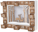 BRUBAKER Advent Calendar - Wooden Forest - White Nature Scene with LED Lighting - 14 x 2.4 x 10.6 inches