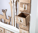 BRUBAKER Advent Calendar - Wooden Forest - White Nature Scene with LED Lighting - 14 x 2.4 x 10.6 inches