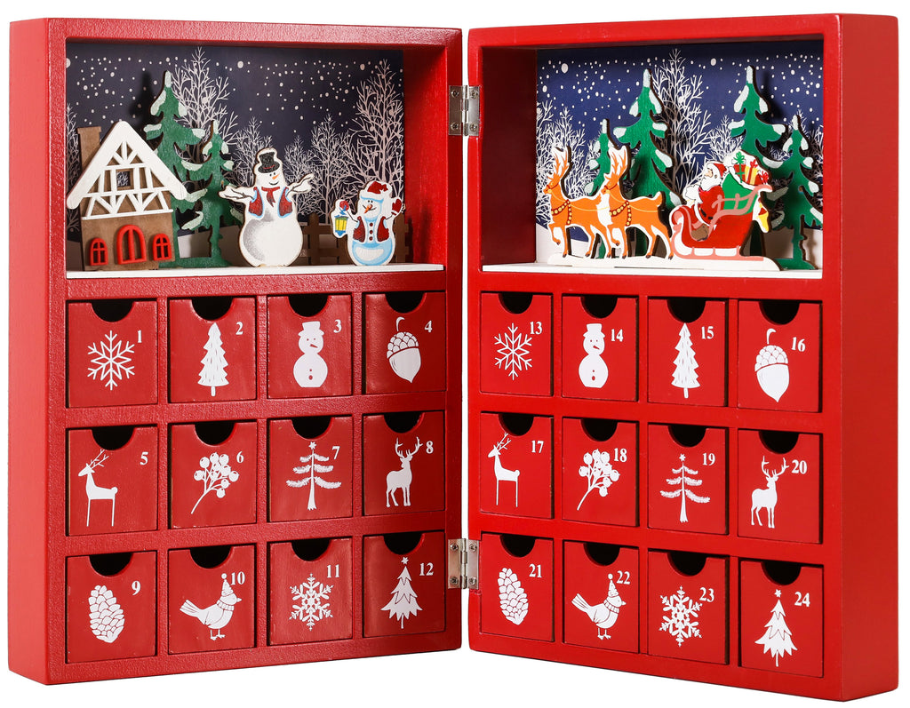 BRUBAKER Advent Calendar Wooden Christmas Book with 24 drawers - Red - 8.3 x 3.5 x 11.8 inches