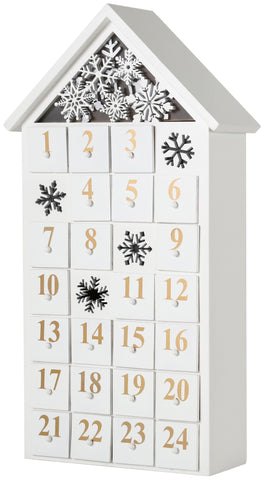 BRUBAKER Advent Calendar - Wooden House - White with LED Lighting 9.5 x 17.7 x 3.1 inches