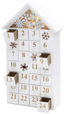 BRUBAKER Advent Calendar - Wooden House - White with LED Lighting 9.5 x 17.7 x 3.1 inches