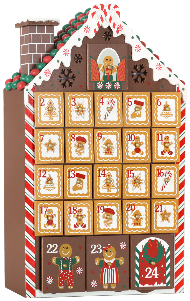 BRUBAKER Advent Calendar - Wooden Gingerbread with 4 LED Lights - 10.3 x 17.7 x 2.1 inches