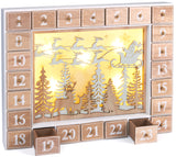 BRUBAKER Advent Calendar - Wooden Forest - White Nature Scene with LED Lighting - 14 x 2.3 x 10.6 inches