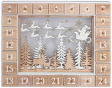 BRUBAKER Advent Calendar - Wooden Forest - White Nature Scene with LED Lighting - 14 x 2.3 x 10.6 inches