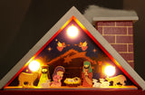 BRUBAKER Reusable Wooden Advent Calendar to Fill - Red Christmas House with Nativity Play and LED Lighting - DIY Christmas Calendar 8.27 x 3.54 x 11.81 inches