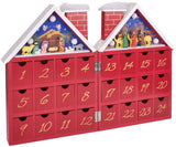 BRUBAKER Reusable Wooden Advent Calendar to Fill - Red Christmas House with Nativity Play and LED Lighting - DIY Christmas Calendar 8.27 x 3.54 x 11.81 inches
