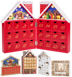 BRUBAKER Reusable Wooden Advent Calendar to Fill - Red Christmas House with Nativity Play and LED Lighting - DIY Christmas Calendar 8.27 x 3.54 x 11.81 inches
