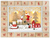 BRUBAKER Advent Calendar - Red Santa - Wooden Christmas Forest Scene with LED Lighting - 14 x 2.3 x 10.63 Inches