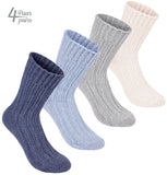 BRUBAKER 4 Pairs of Alpaca Kids Socks 100% Alpaca Wool - Children Baby Winter Socks - Wool Socks for Boys and Girls