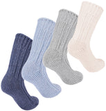 BRUBAKER 4 Pairs of Alpaca Kids Socks 100% Alpaca Wool - Children Baby Winter Socks - Wool Socks for Boys and Girls